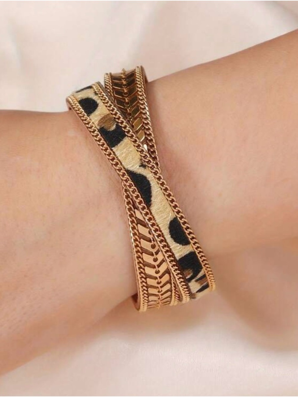 Gold-Tone Leopard Wrap Bracelet with Magnetic Clasp